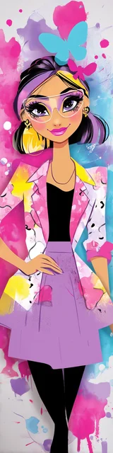 Free teacher bookmark featuring a bright watercolor teacher in a skirt